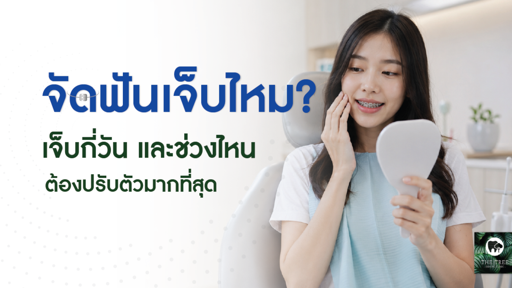 ภาพหน้าปกคนไข้หลังติดเครื่องมือจัดฟัน กำลังปรับตัวในคลินิกทันตกรรม