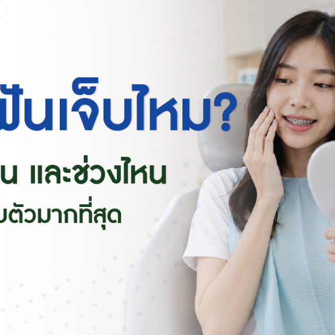 ภาพหน้าปกคนไข้หลังติดเครื่องมือจัดฟัน กำลังปรับตัวในคลินิกทันตกรรม